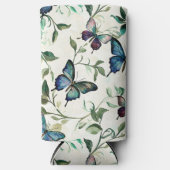 おしゃれなロマンチックブルーバタフライブライダルシャワー スリム缶クーラー (正面)