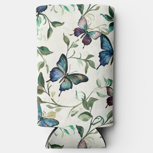 おしゃれなロマンチックブルーバタフライブライダルシャワー スリム缶クーラー (正面)