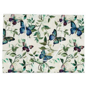 おしゃれなロマンチックブルーバタフライブライダルシャワー ラージペーパーバッグ (裏面)