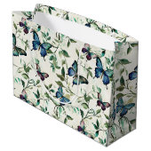 おしゃれなロマンチックブルーバタフライブライダルシャワー ラージペーパーバッグ (裏面アングル)