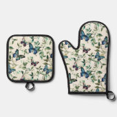 おしゃれなロマンチックブルーバタフライブライダルシャワー 鍋つかみ&鍋敷きセット (正面)