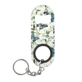 おしゃれなロマンチックブルーバタフライ ブライダルシャワー キーホルダー栓抜き