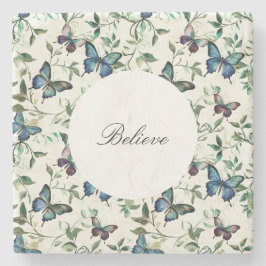 おしゃれなロマンチックブルーバタフライ ブライダルシャワー ストーンコースター