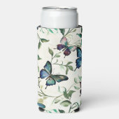 おしゃれなロマンチックブルーバタフライ ブライダルシャワー スリム缶クーラー (Seltzer正面)