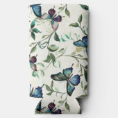 おしゃれなロマンチックブルーバタフライ ブライダルシャワー スリム缶クーラー (裏面)