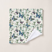 おしゃれなロマンチックブルーバタフライ ブライダルシャワー バスタオルセット (ウォッシュタオル)