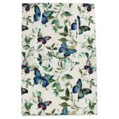 おしゃれなロマンチックブルーバタフライ ブライダルシャワー ミディアムペーパーバッグ (正面)