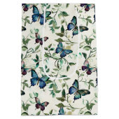 おしゃれなロマンチックブルーバタフライ ブライダルシャワー ミディアムペーパーバッグ (裏面)