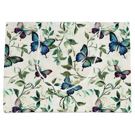 おしゃれなロマンチックブルーバタフライ ブライダルシャワー ラージペーパーバッグ