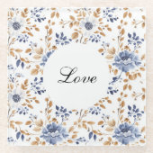 おしゃれなロマンチックブルー ホワイト フラワー ウェディング ガラスコースター (正面)