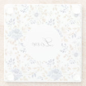 おしゃれなロマンチックブルー ホワイト フラワー ウェディング ガラスコースター (裏面)