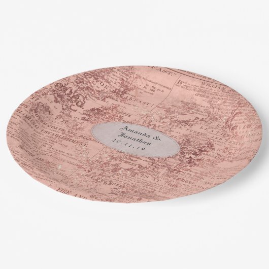 おしゃれなローズゴールドのウェディング ペーパープレート (アングル)