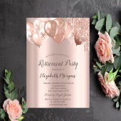 おしゃれなローズゴールドのグリッターが垂れる風船の引退 招待状