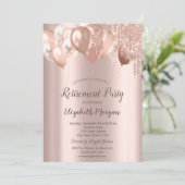 おしゃれなローズゴールドのグリッターが垂れる風船の引退 招待状 (スタンド正面)