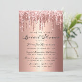 おしゃれなローズゴールドのグリッターが滴る ブライダルシャワー 招待状 (スタンド正面)