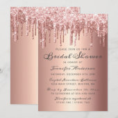 おしゃれなローズゴールドのグリッターが滴る ブライダルシャワー 招待状 (正面/裏面)