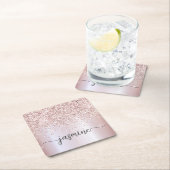 おしゃれなローズゴールドのグリッター付きモノグラム名前の署名 スクエアペーパーコースター (インサイチュ)