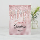 おしゃれなローズゴールドのドリップがクリスマスと新年の挨拶を演出 カード (スタンド正面)