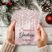 おしゃれなローズゴールドのドリップがクリスマスと新年の挨拶を演出 カード