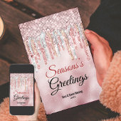 おしゃれなローズゴールドのドリップがクリスマスと新年の挨拶を演出 カード