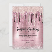 おしゃれなローズゴールドのドリップニューイヤークリスマスグリーティング カード (正面)