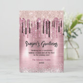おしゃれなローズゴールドのドリップニューイヤークリスマスグリーティング カード (スタンド正面)