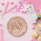 おしゃれなローズゴールドのヒョウ柄 50歳の誕生日 ペーパープレート (パーティー)