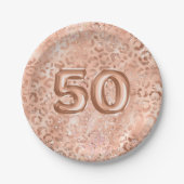 おしゃれなローズゴールドのヒョウ柄 50歳の誕生日 ペーパープレート (正面)