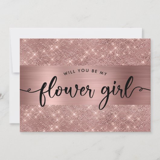 おしゃれなローズゴールドのフラワーガール プロポーズ招待状 招待状 (正面)