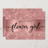 おしゃれなローズゴールドのフラワーガール プロポーズ招待状 招待状 (正面/裏面)