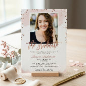 おしゃれなローズゴールドの卒業写真 卒業パーティー 招待状