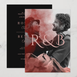 おしゃれなローズゴールドの山々オーバーレイ写真 ウェディング 招待状