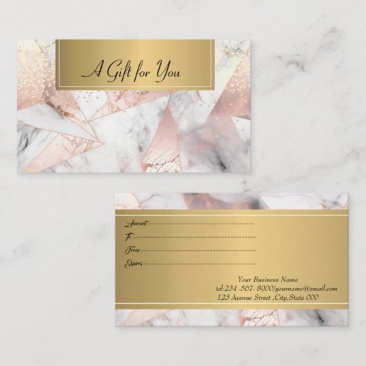 おしゃれなローズゴールドの幾何学的な大理石 割引カード (正面/裏面)