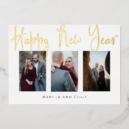 おしゃれなローズゴールドの新年写真コラージュ 箔シーズンカード