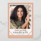 おしゃれなローズゴールドの箔押し卒業発表カード 箔招待状 (正面)