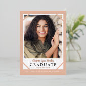 おしゃれなローズゴールドの箔押し卒業発表カード 箔招待状 (立ち正面)