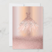 おしゃれなローズゴールドグリッターのドレス フラワーのキンセアニエラ 招待状 (裏面)