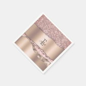 おしゃれなローズゴールドダイヤモンドグリッター モノグラム スタンダードカクテルナプキン (角)