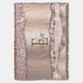 おしゃれなローズゴールドダイヤモンドグリッター モノグラム スローブランケット (正面縦)