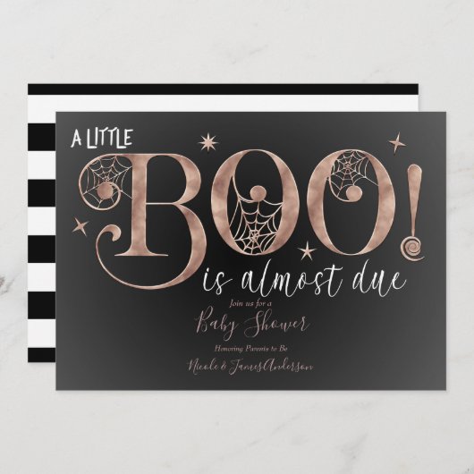 おしゃれなローズゴールドピンクの BOO エレガントベビーシャワー 招待状 (正面/裏面)