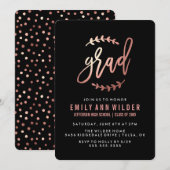 おしゃれなローズゴールド箔 | 卒業パーティー 招待状 (正面/裏面)