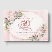 おしゃれなローズゴールド フラワー 50歳の誕生日 ゲストブック (正面)