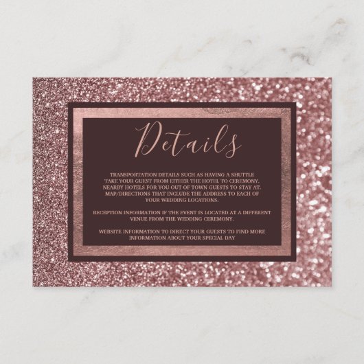 おしゃれなローズゴールド ワインレッド グリッターの詳細 エンクロージャーカード (正面)