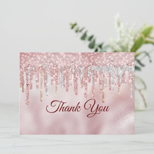 おしゃれなローズブッシュゴールドグリッター垂れ サンキューカード (スタンド正面)