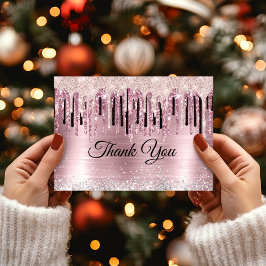 おしゃれなローズブラッシュのホログラフィックモノグラム サンキューカード