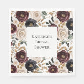 おしゃれなワインレッドとクリームの花柄のブライズシャワー スタンダードランチョンナプキン (正面)