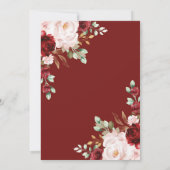 おしゃれなワインレッドとピンクの花のプリンセスシャワーとティーパーティー 招待状 (裏面)