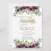 おしゃれなワインレッドの花のウェディング   招待状 (正面)