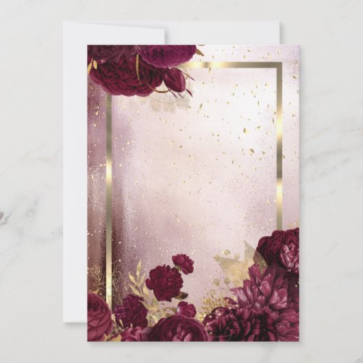 おしゃれなワインレッドの花のゴールドフレーム 退職祝い 招待状 (裏面)