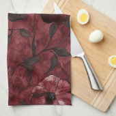 おしゃれなワインレッドの花のプリンセスシャワー キッチンタオル (四つ折り)